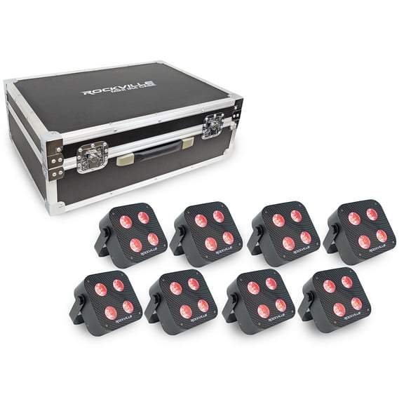 Rockville MINI IR4 CHARGE PACKAGE BLACK 8 DJ Par Wash Up Lights+Case+App Control