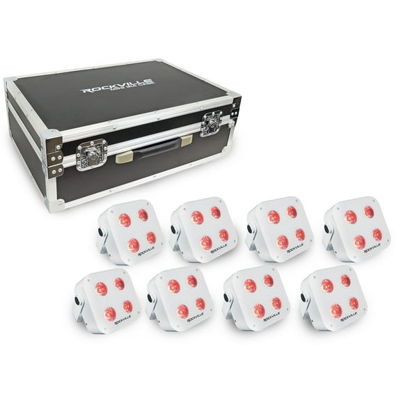 Rockville MINI IR4 CHARGE PACKAGE WHITE 8 DJ Par Wash Up Lights+Case+App Control