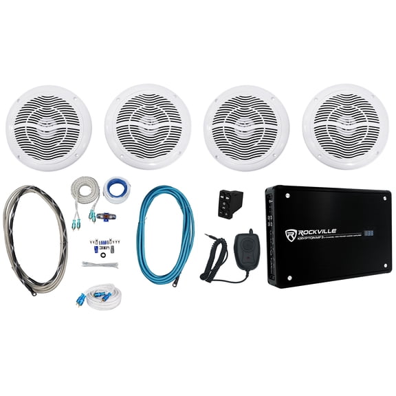 Rockville Marine Amplifier+Speaker Package w/(4) 6.5" Speakers+Bluetooth Control