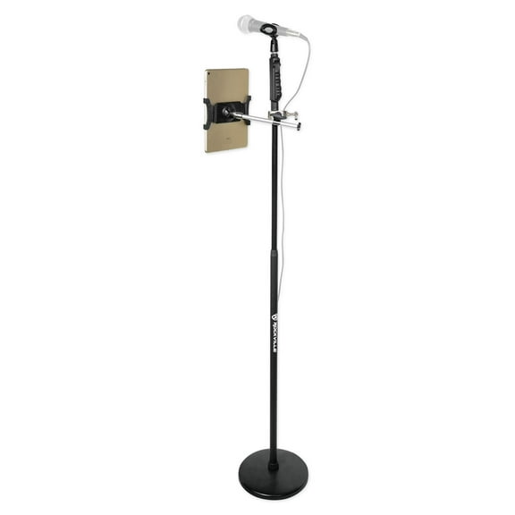 Rockville Microphone Mic Stand w/ Round Base+Smartphone/Tablet/iPad Clamp Mount