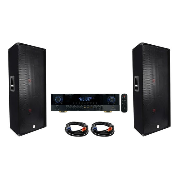 Rockville Mixer Amplifier/Home Stereo Receiver+(2) Dual 15” 3000w 3-Way Speakers