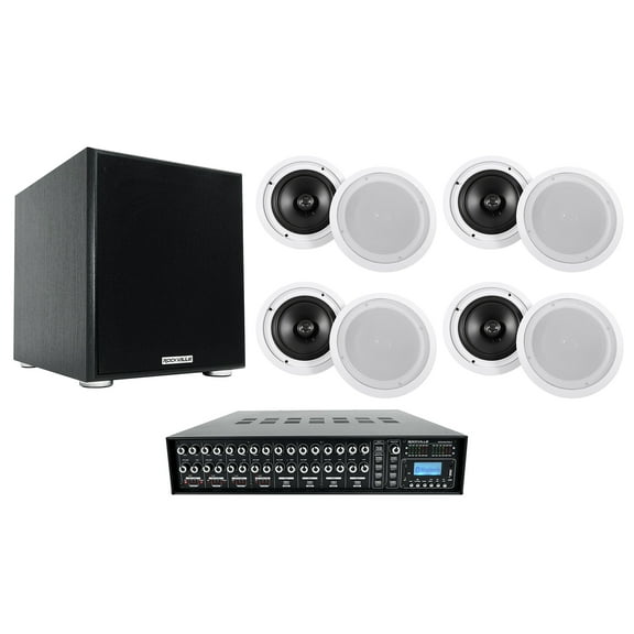 Rockville Multi Room Home Audio System w/8) 8" Ceiling Speakers+10" Subwoofer