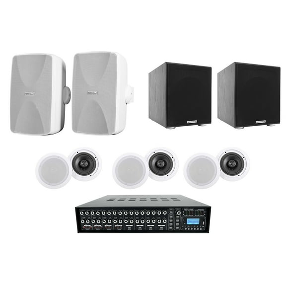 Rockville Multi Room Home Receiver+6) 6.5" Ceiling+2) Wall Speakers+2) 8" Subs