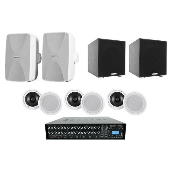 Rockville Multi Room Home Receiver+6) Ceiling+2) White Wall Speakers+2) 8" Subs