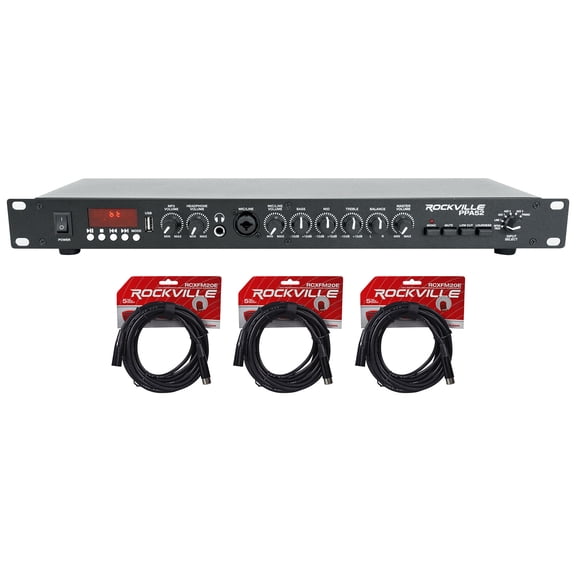 Rockville PPA52 Pro Preamp Pre-Amplifier w/Bluetooth/USB Interface+3) XLR Cables