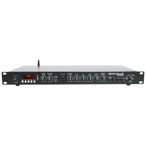 Rockville PPA53 1U Rack Home Audio Preamp with Bluetooth, USB Interface, Phono Input, 3 Band EQ, XLR Outputs, Mic Line Combo Jack