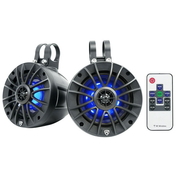 Pair Rockville PT525BR 5.25" Powered Marine Bluetooth LED Tower Speakers ATV/UTV