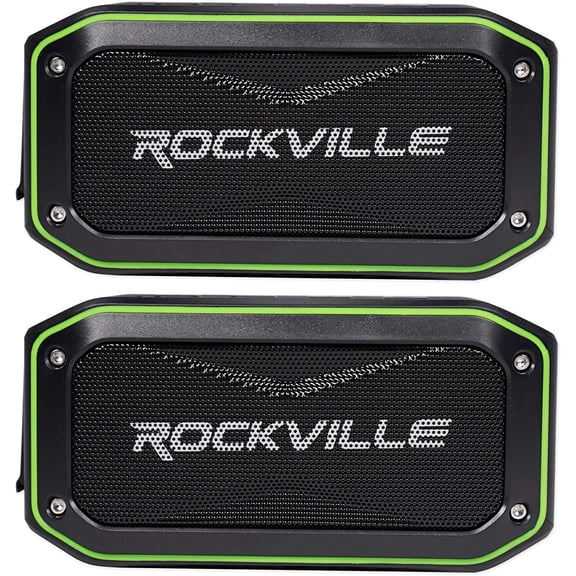 Rockville Portable Audio Bundle: (2) ROCK ANYWHERE Waterproof Bluetooth Speakers, TWS Stereo Linking, 2-items