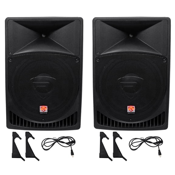 Pair Rockville Power Gig RPG15 15" Powered Active 2000 Watt 2-Way DJ PA Speakers