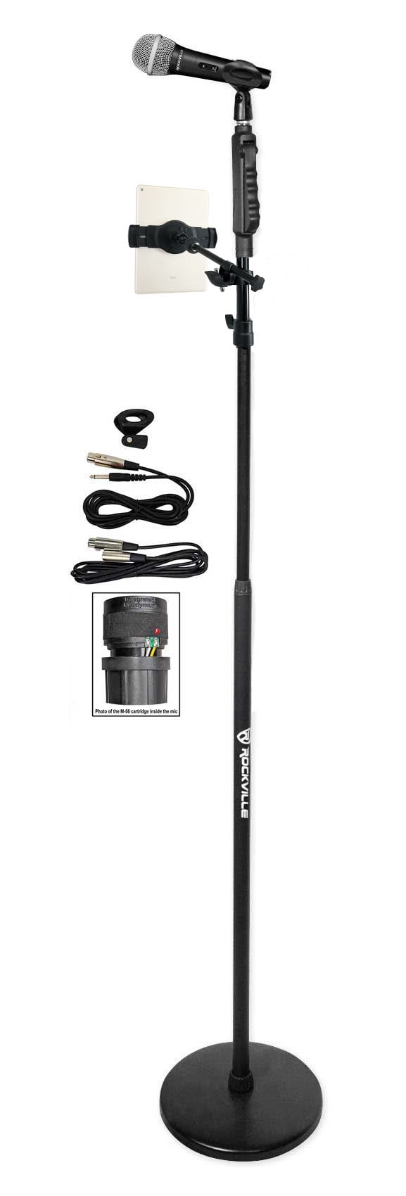 Rockville Pro Microphone+Round Base Mic Stand+Smartphone/Tablet/iPad Clamp Mount