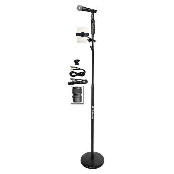 Rockville Pro Microphone+Round Base Mic Stand+Smartphone/Tablet/iPad Clamp Mount