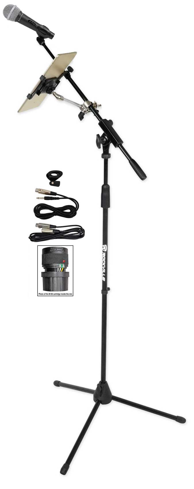 Rockville Pro Microphone+Tripod Base Mic Stand Boom+Smartphone/Tablet/iPad Mount