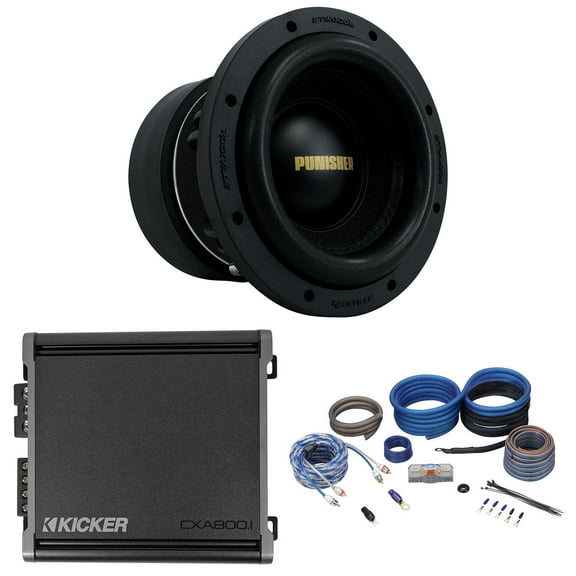 Rockville Punisher 8D2 8" 750w RMS Competition Car Subwoofer + Kicker Amplifier