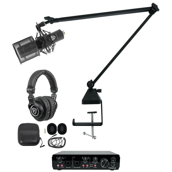 Rockville R-TRACK 2x2 1-Person Podcast Kit w/ RCM PRO Microphone+Boom+Headphones
