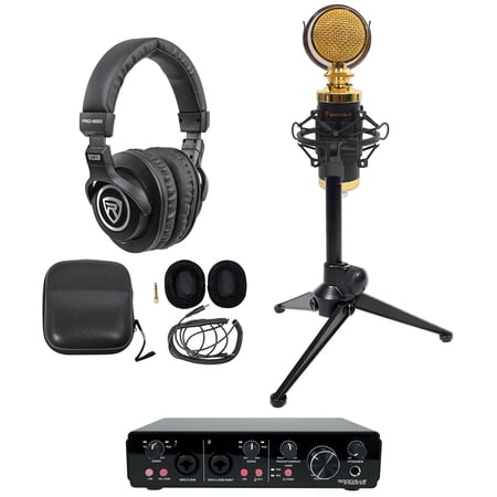Rockville R-TRACK 2x2 1-Person Podcast Kit w/ RCM02 Microphone+Stand+Headphones