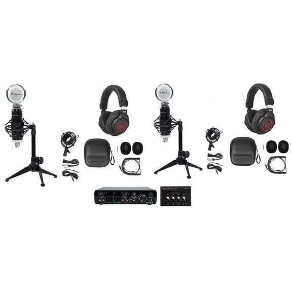 Rockville R-TRACK 2x2 2-Person Podcast Kit w/RCM SR Microphone+Stand+Headphones