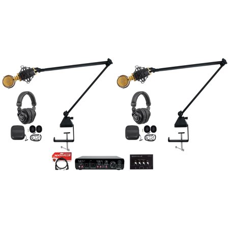 Rockville R-TRACK 2x2 Bundle: USB Recording Interface, (2) RCM02 Condenser Mics, (2) PRO-M50 Headphones, (2) R-BOOM 34 Boom Arms, 9-items