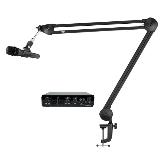 Rockville R-TRACK 2x2 Bundle: USB Audio Recording Interface, Mackie EM-89D Dynamic Microphone, 512 Audio 512-BBA Boom Arm Stand, 3-items