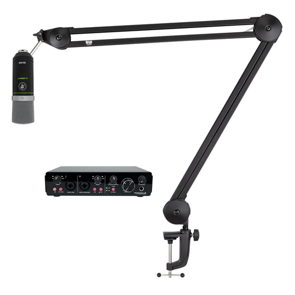 Rockville R-TRACK 2x2 Bundle: USB Audio Recording Interface, Mackie EM-91CU USB Condenser Microphone, 512 Audio 512-BBA Boom Arm Stand, 3-items