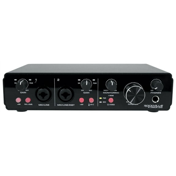 Rockville R-TRACK 2x2 USB Computer Recording Interface 24 Bit 192Khz 2 Mic-Pres