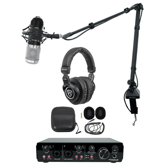 Rockville R-TRACK 2x2 USB Computer Recording Interface+RCM01 Mic+Boom+Headphones