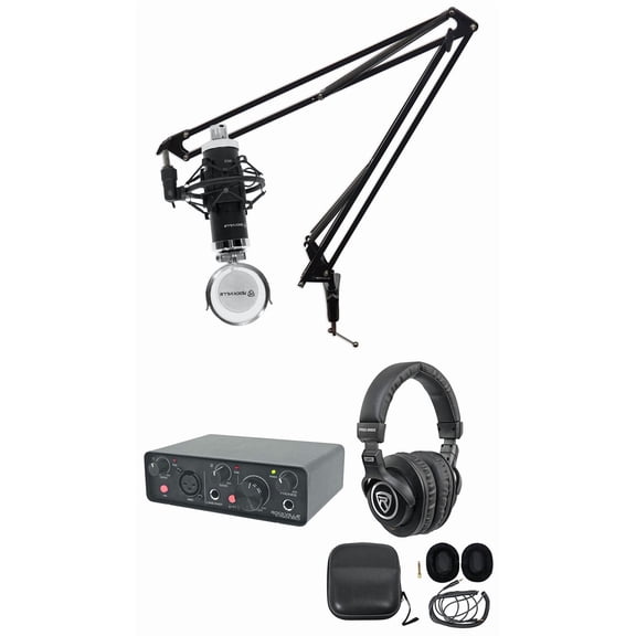 Rockville R-TRACK SOLO Bundle: 24 Bit 192kHz USB C Audio Interface, RCM03 Condenser Microphone, PRO-M50 Headphones, DMS40 Boom Arm, 4-items