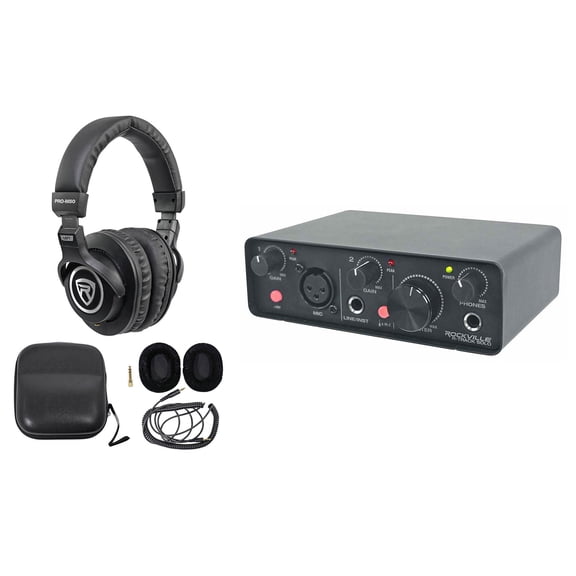 Rockville R-TRACK SOLO Bundle: USB C Audio Interface 24 bit 192kHz, PRO-M50 Studio Headphones, ASIO Drivers, 2-items
