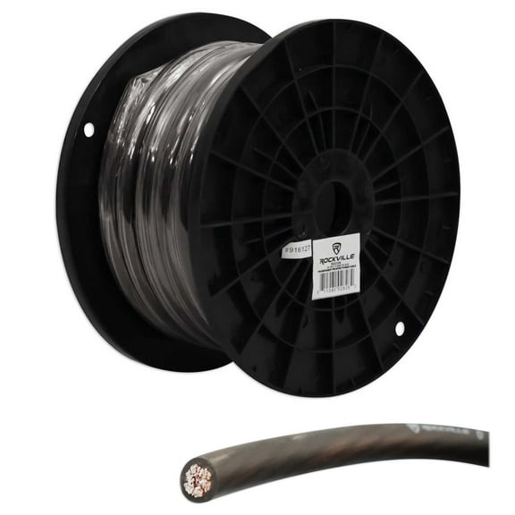 Rockville R0G30BLACK 0 Gauge 30-Ft. Spool Black Car Amp Power+Ground Wire Cable