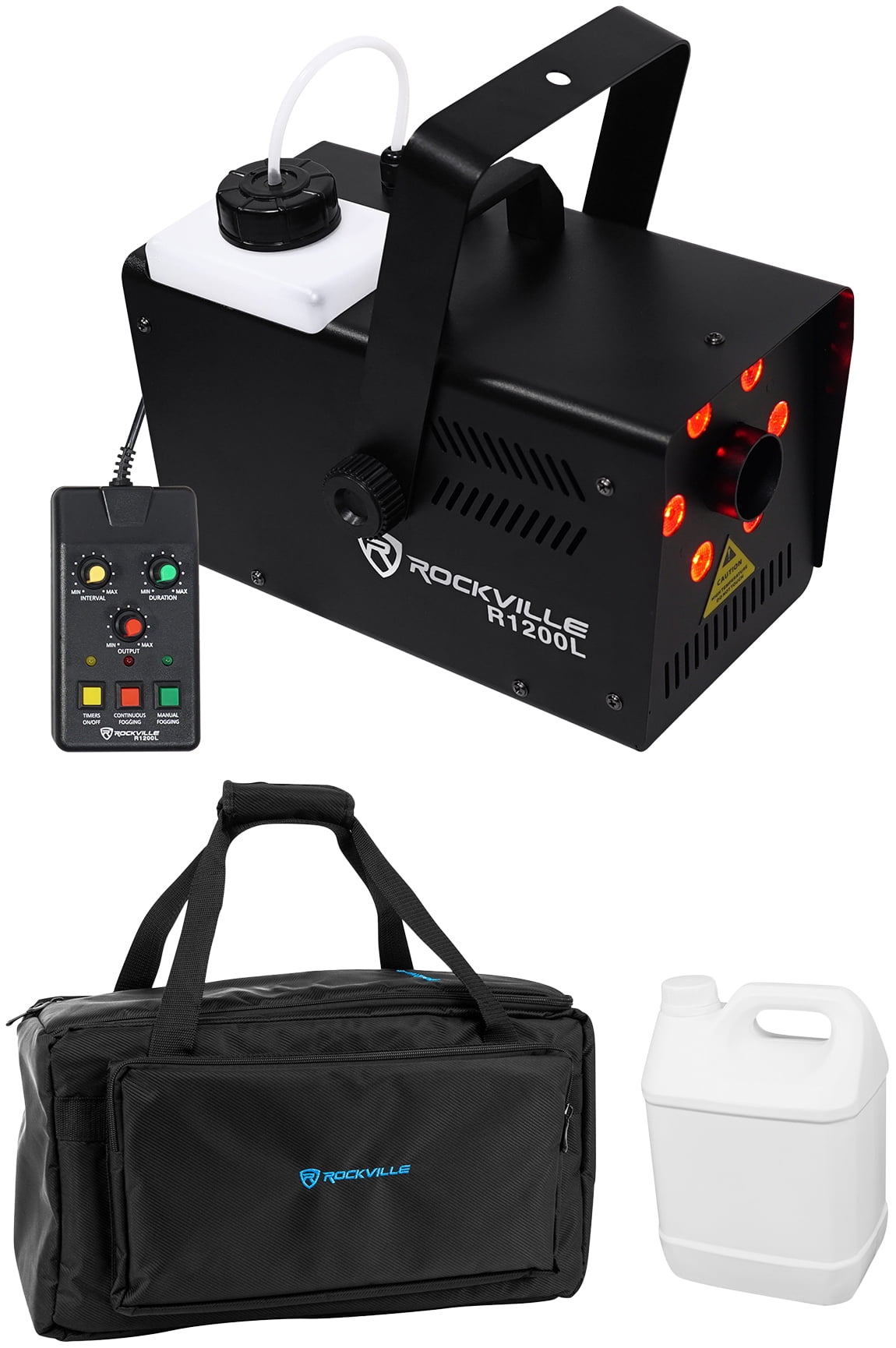 Rockville R1200L Fog/Smoke Machine w LED Lights/Strobe+2 Remotes+Waterproof Bag