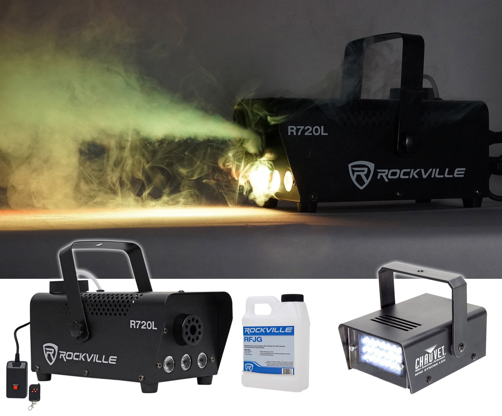 Rockville R720L LED Fog/Smoke Machine w/Remote+MINI STROBE LED (replaces CH-730)