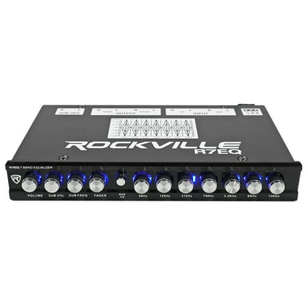 Rockville R7EQ 1/2 Din 7 Band Car Audio Equalizer EQ w/ Front, Rear + Sub Output