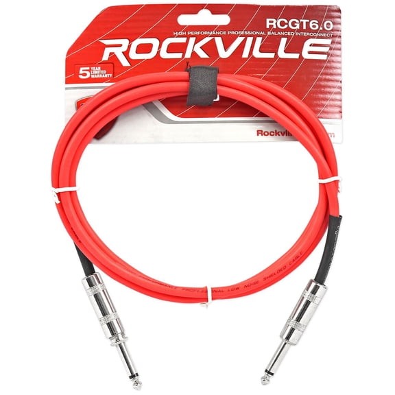 Rockville RCGT6.0R 6' 1/4'' TS to 1/4'' TS Instrument Guitar Cable in Red