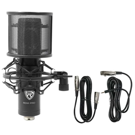 Rockville RCM PRO Professional Studio Condenser Microphone with 25mm Large Diaphragm and Zinc Metal Body Black