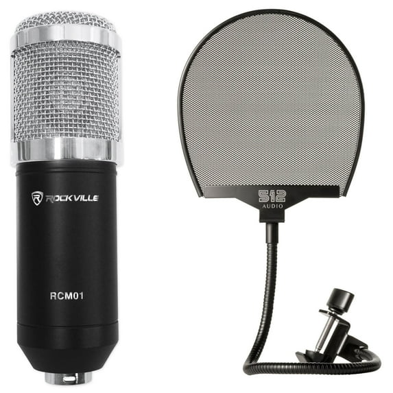 Rockville RCM01 Studio Recording Microphone+Shock Mount+Warm Audio Pop Filter