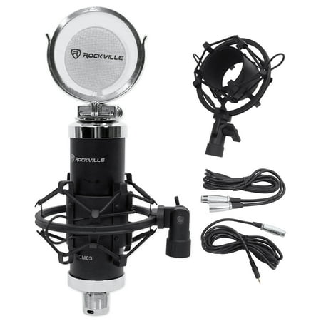Rockville RCM03 Pro Studio Recording Condenser Microphone with Large Diaphragm, 30Hz-20kHz, 200-Ohm Impedance, Aluminum Construction, Black