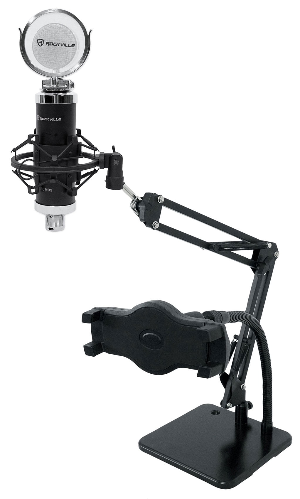 Rockville RCM03 Studio Recording Condenser Microphone Mic+Dual Desktop Stand
