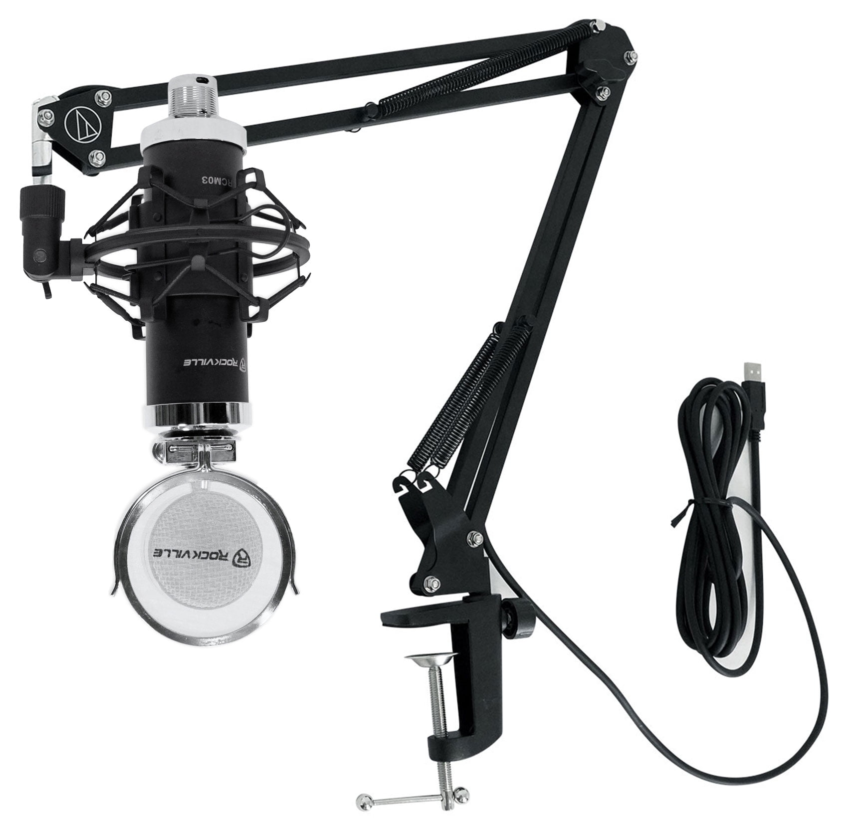 Rockville RCM03 Studio Recording Condenser Microphone and Audio Technica Boom Arm