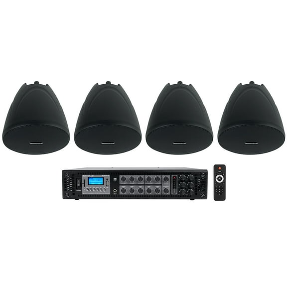 Rockville RCS180-6 Commercial 70v Amp+(4) Black 4" Pendant Speakers For Bar/Cafe