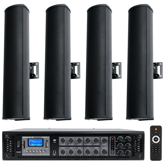 Rockville RCS350-6 70v Commercial Bluetooth Amplifier + (4) Line Array Speakers