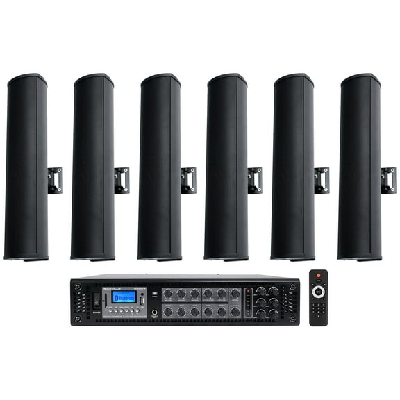 Rockville RCS350-6 70v Commercial Bluetooth Amplifier + (6) Line Array Speakers