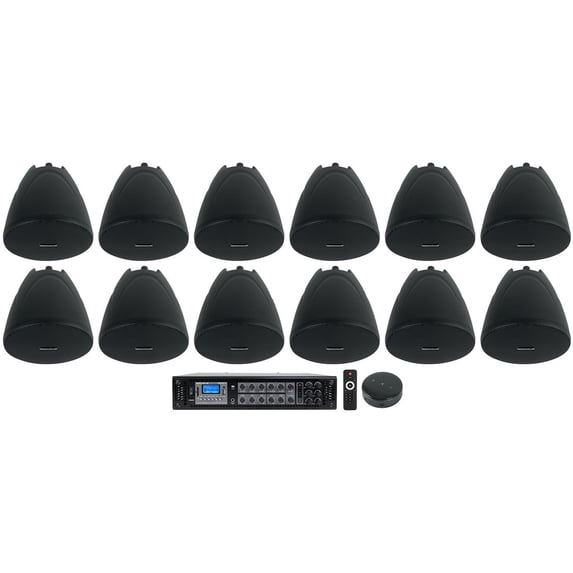 Rockville RCS350-6 350 Watt 6 Zone 70v Commercial/Restaurant Amplifier/Bluetooth Bundle with (12) PEN-40T Black 4" 70V Hanging Pendant Speakers, Mini WiFi Receiver (14 Items)