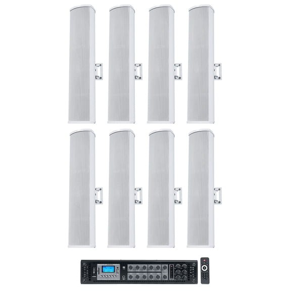 Rockville RCS650-6 70v Commercial Amplifier Amp + (8) White Line Array Speakers