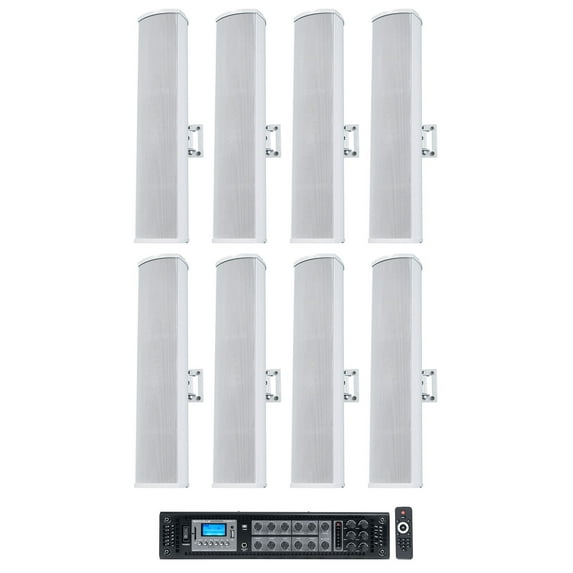 Rockville RCS650-6 70v Commercial Amplifier Amp + (8) White Line Array Speakers