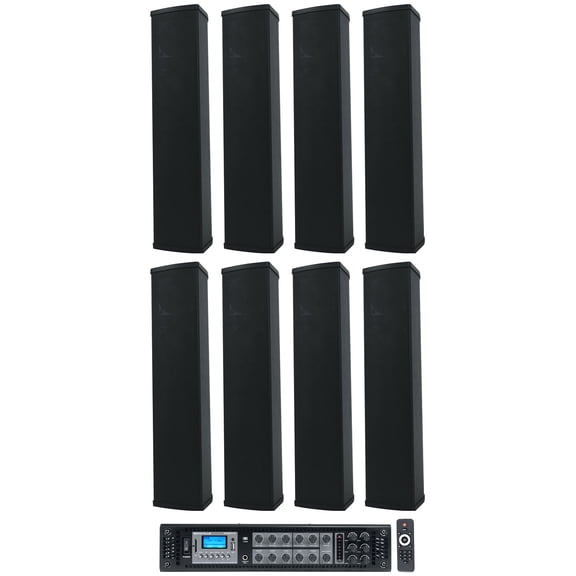 Rockville RCS650-6 70v Commercial Amplifier Bluetooth Amp+8) Line Array Speakers