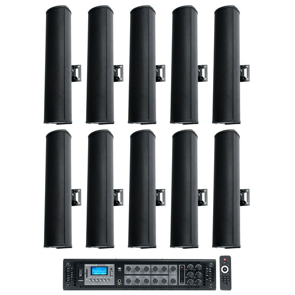 Rockville RCS650-6 70v Commercial Bluetooth Amplifier + (10) Line Array Speakers