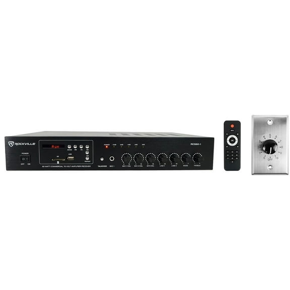 Rockville RCS80-1 70v Commercial Amp w/Bluetooth+Stainless Wall Volume Control