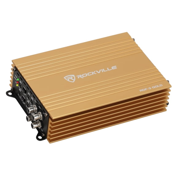 Rockville RDF-3 Gold 1600W Peak 400W RMS 4-Channel Class D Car Amplifier, 2 Ohm Stable, Bridgeable, High and Low Pass Crossovers