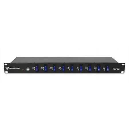 Rockville RDF9U 1U 15A Rack Mount DJ Pro Audio Power Supply Strip w/ USB Charging