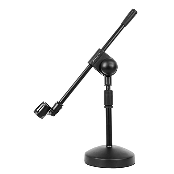 Rockville RDMS70 Desktop Microphone Stand with Adjustable Height, Positionable Boom Arm, Weighted Steel Round Base and Rubber Pad