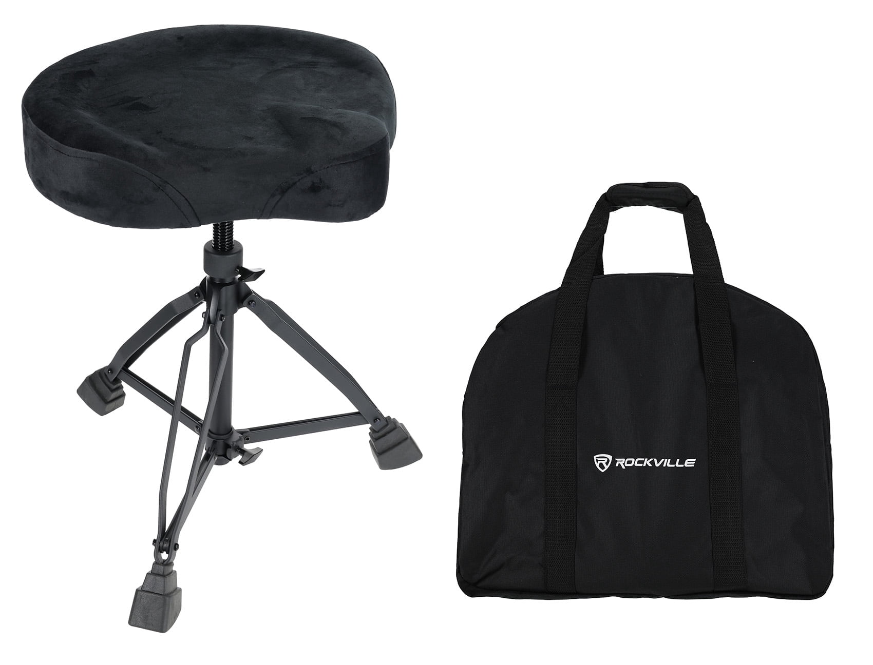Rockville RDS51 All Black Double Braced Drum Throne 4" Padding, Lockable Height